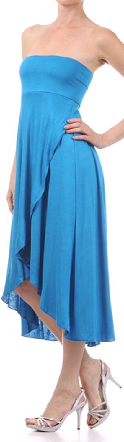 Sakkas Soft Jersey Feel Solid Color Strapless High Low Dress / Skirt