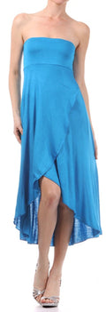 Sakkas Soft Jersey Feel Solid Color Strapless High Low Dress / Skirt#color_Turquoise