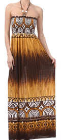 Sakkas Geometric Arches Beaded Halter Smocked Bodice Long Dress#color_Brown