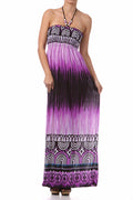 Sakkas Geometric Arches Beaded Halter Smocked Bodice Long Dress#color_Purple