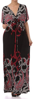 Sakkas Paisley V-Neck Cap Sleeve Empire Waist Long / Maxi Dress#color_Fuchsia