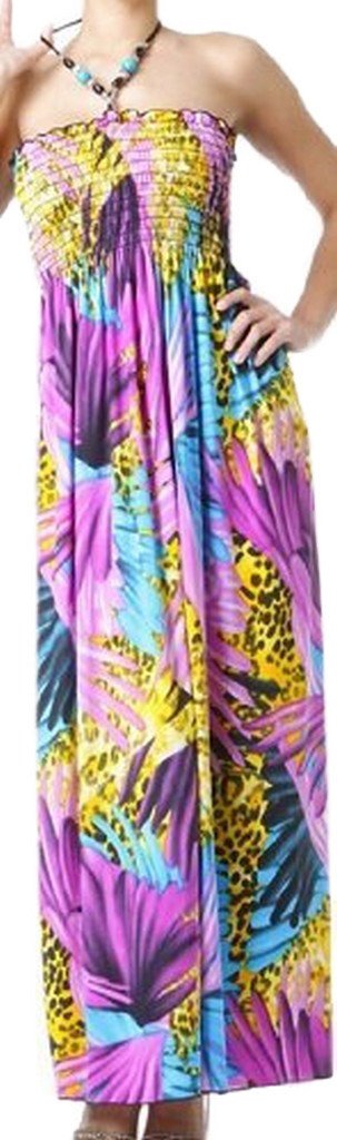 Cheetah Inspired Graphic Print Beaded Halter Smocked Bodice Maxi / Long Dress