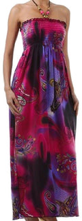 Dot Paisley Graphic Print Beaded Halter Smocked Bodice Long / Maxi Dress#color_Fuschia