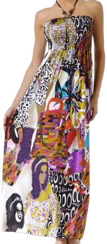 Retro Fashion Inspired Graphic Print Beaded Halter Smocked Bodice Maxi / Long Dress
