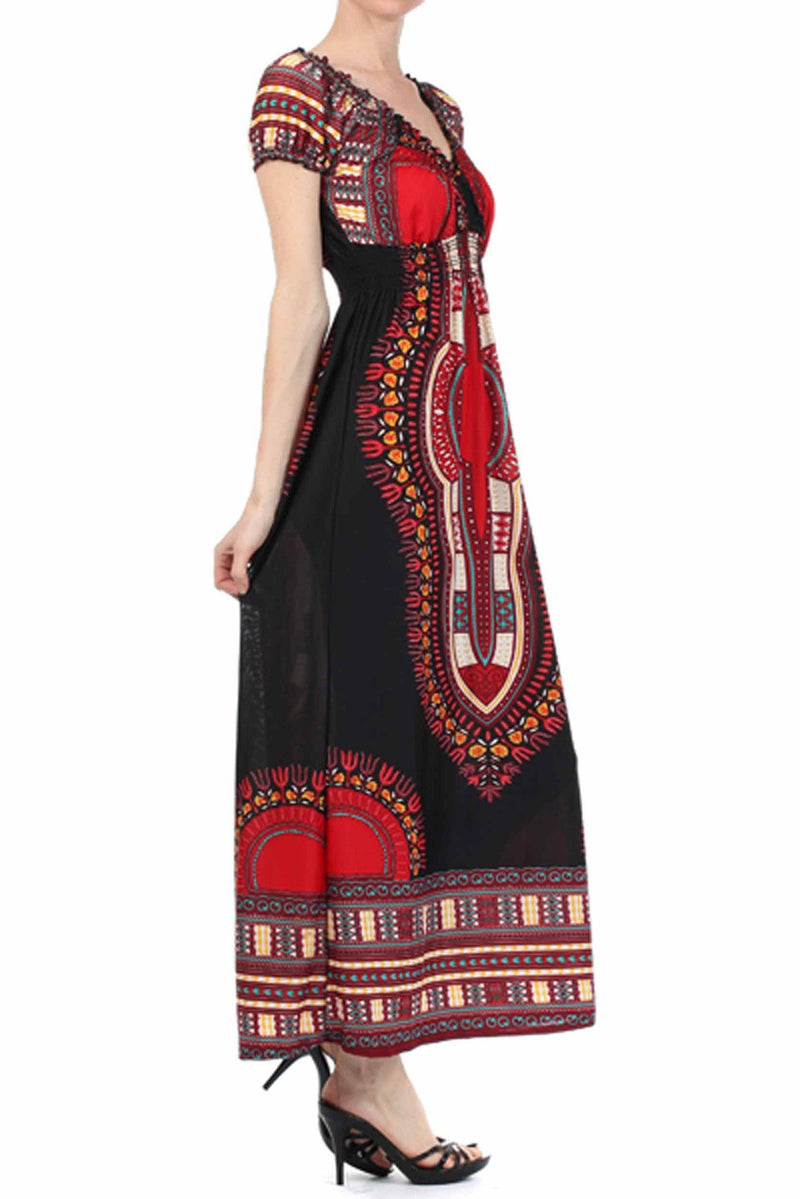 Sakkas Tribal Summer Smocked Empire Waist Maxi Dress Sakkas Tribal Summer Smocked Empire Waist Maxi Dress