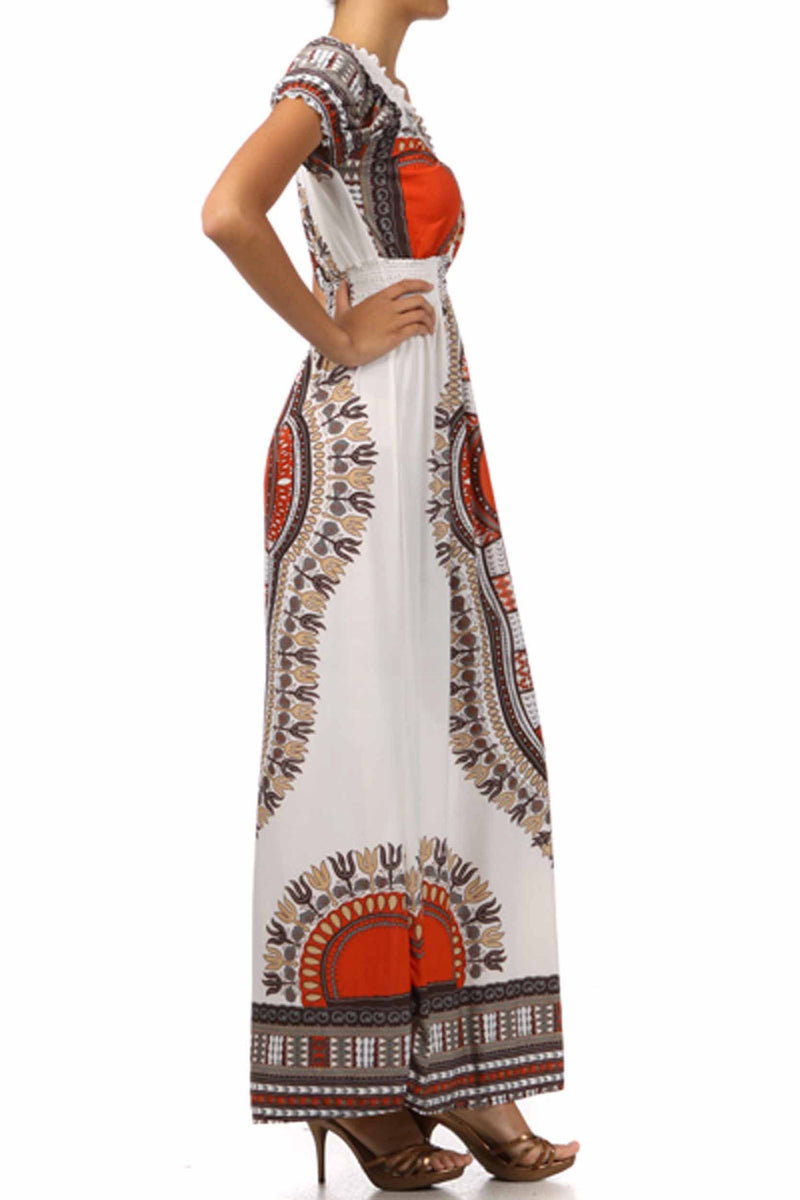 Sakkas Tribal Summer Smocked Empire Waist Maxi Dress