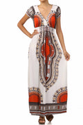 Sakkas Tribal Summer Smocked Empire Waist Maxi Dress#color_Orange