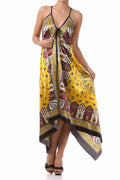 Silk Feel Handkerchief Hem Criss Cross Back Adjustable Maxi / Long Dress#color_Gold/Red