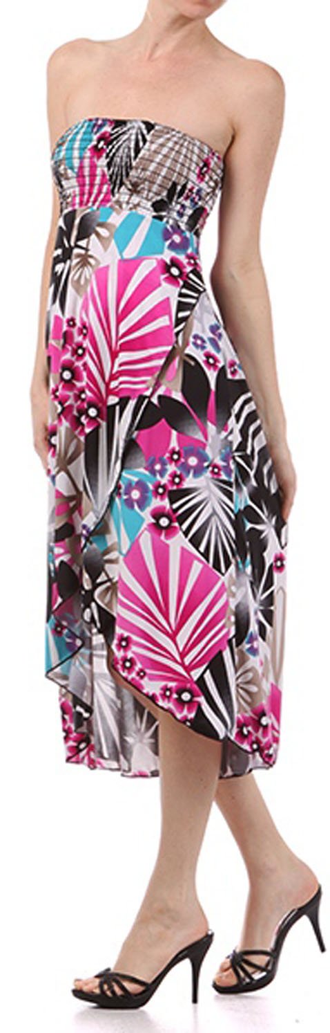 Graphic Leaf Print Strapless High Low Dress / Skirt