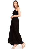 Sakkas Soft Jersey Feel Solid Color Smocked Bodice String Halter Long Dress