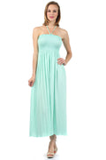 Sakkas Soft Jersey Feel Solid Color Smocked Bodice String Halter Long Dress#color_LightMint