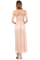 Sakkas Soft Jersey Feel Solid Color Smocked Bodice String Halter Long Dress