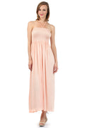 Sakkas Soft Jersey Feel Solid Color Smocked Bodice String Halter Long Dress#color_LightPeach