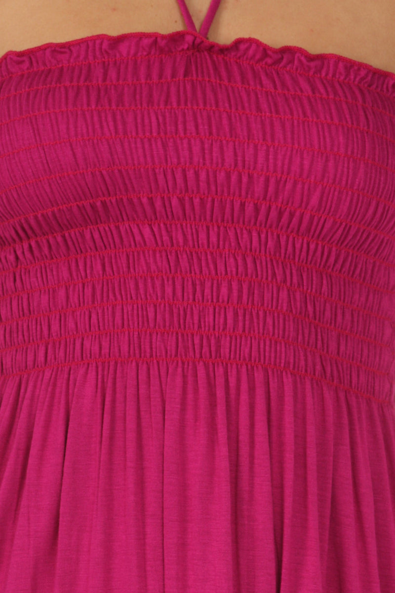 Sakkas Soft Jersey Feel Solid Color Smocked Bodice String Halter Long Dress