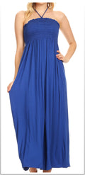 Sakkas Soft Jersey Feel Solid Color Smocked Bodice String Halter Long Dress#color_RoyalBlue