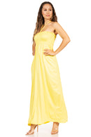 Sakkas Soft Jersey Feel Solid Color Smocked Bodice String Halter Long Dress