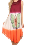 Sakkas Mia Butterfly Color Block Caftan Dress#color_Cabernet