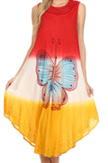 Sakkas Mia Butterfly Color Block Caftan Dress#color_Red