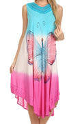 Sakkas Mia Butterfly Color Block Caftan Dress#color_Turquoise