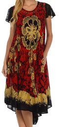 Sakkas Aloha Floral Caftan Dress#color_Black/Red