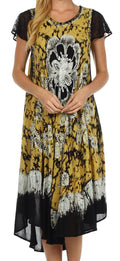 Sakkas Aloha Floral Caftan Dress#color_Black/Yellow