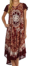 Sakkas Aloha Floral Caftan Dress#color_Chocolate