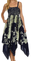 Sakkas Amara Batik Handkerchief Hem Dress#color_Navy/Cream