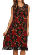 Sakkas Mindy Two Tone Sleeveless Mid Length Dress#color_Red/Black