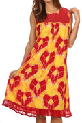 Sakkas Mindy Two Tone Sleeveless Mid Length Dress#color_Red/Yellow