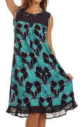 Sakkas Mindy Two Tone Sleeveless Mid Length Dress#color_Turquoise/Blue