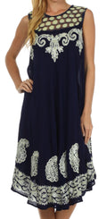 Sakkas Zayna Embroidered Caftan Dress#color_Navy/Cream