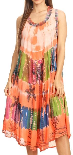 Sakkas Palm Tree Tie Dye Caftan Dress / Cover Up#color_Blush