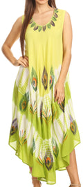 Sakkas Peacock Feather Caftan Dress / Cover Up#color_Lime