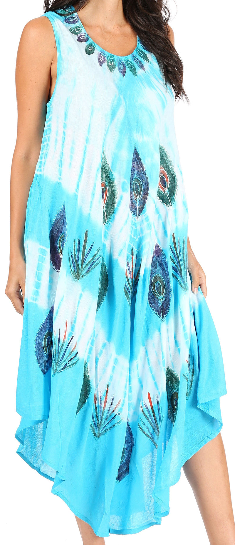 Sakkas Peacock Feather Caftan Dress / Cover Up