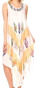 Sakkas Peacock Feather Caftan Dress / Cover Up#color_White