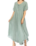 Sakkas Lilia Embroidered Lace Up Bodice Relaxed Fit  Maxi Sun Dress#color_A-Seafoam