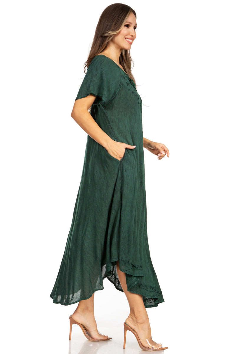 Sakkas Lilia Embroidered Lace Up Bodice Relaxed Fit  Maxi Sun Dress