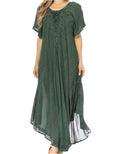 Sakkas Lilia Embroidered Lace Up Bodice Relaxed Fit  Maxi Sun Dress#color_A-ForestGreen