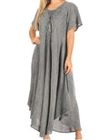 Sakkas Lilia Embroidered Lace Up Bodice Relaxed Fit  Maxi Sun Dress#color_A-Grey