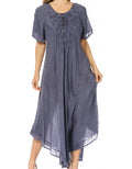 Sakkas Lilia Embroidered Lace Up Bodice Relaxed Fit  Maxi Sun Dress#color_A-Indigo
