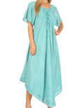 Sakkas Lilia Embroidered Lace Up Bodice Relaxed Fit  Maxi Sun Dress#color_A-LtTeal 