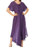Sakkas Lilia Embroidered Lace Up Bodice Relaxed Fit  Maxi Sun Dress#color_A-Purple