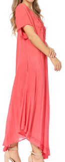 Sakkas Lilia Embroidered Lace Up Bodice Relaxed Fit  Maxi Sun Dress