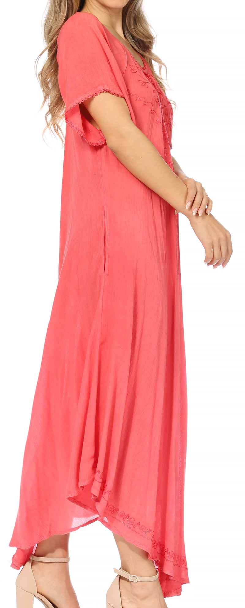 Sakkas Lilia Embroidered Lace Up Bodice Relaxed Fit  Maxi Sun Dress