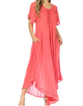 Sakkas Lilia Embroidered Lace Up Bodice Relaxed Fit  Maxi Sun Dress#color_A-Salmon