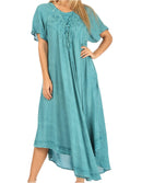 Sakkas Lilia Embroidered Lace Up Bodice Relaxed Fit  Maxi Sun Dress