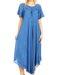 Sakkas Lilia Embroidered Lace Up Bodice Relaxed Fit  Maxi Sun Dress#color_Blue