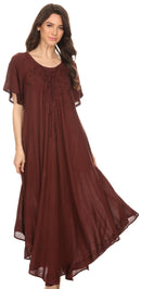 Sakkas Lilia Embroidered Lace Up Bodice Relaxed Fit  Maxi Sun Dress