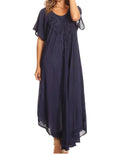 Sakkas Lilia Embroidered Lace Up Bodice Relaxed Fit  Maxi Sun Dress#color_Navy