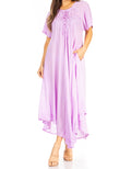 Sakkas Lilia Embroidered Lace Up Bodice Relaxed Fit  Maxi Sun Dress#color_Purple